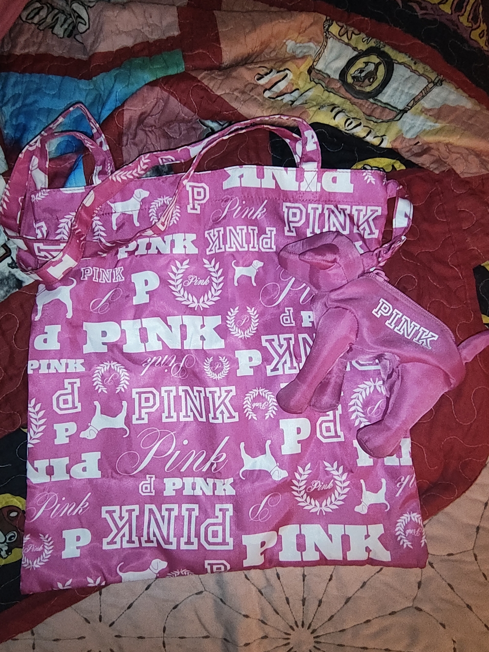 Victoria's Secret PINK Victoria's Secret Pink Logo Tote Bag with Plush Dog Charm